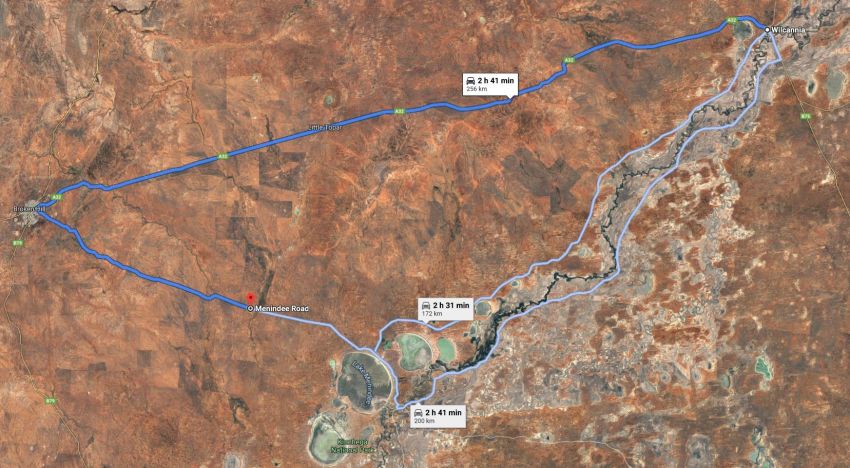 Wilcannia to Broken Hill to Lake Menindee Satellite Image Wilcannia to Broken Hill to Lake Menindee Satellite Image