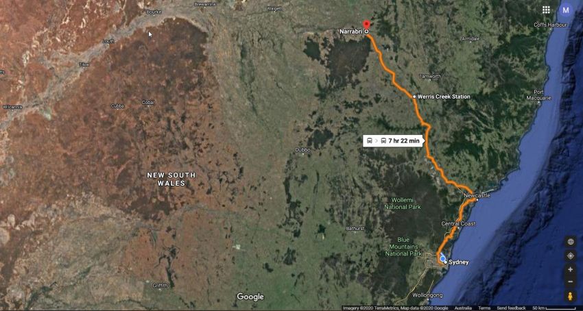 Sydney to Narrabri map Sydney to Narrabri map