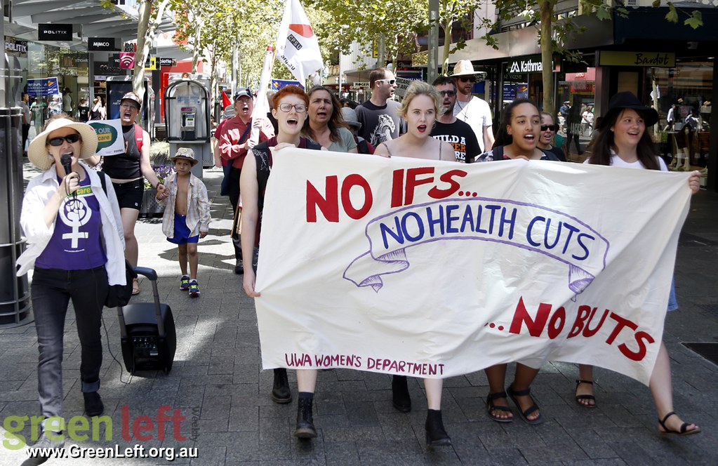 These Cuts Are Killing Us rally in Perth. Photo: Alex Bainbridge.