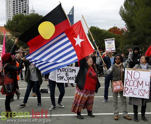 Protesters with flags