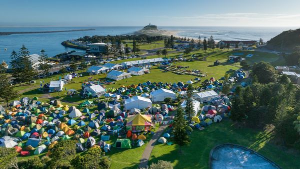 Aerial shot of the Rising Tide campsite