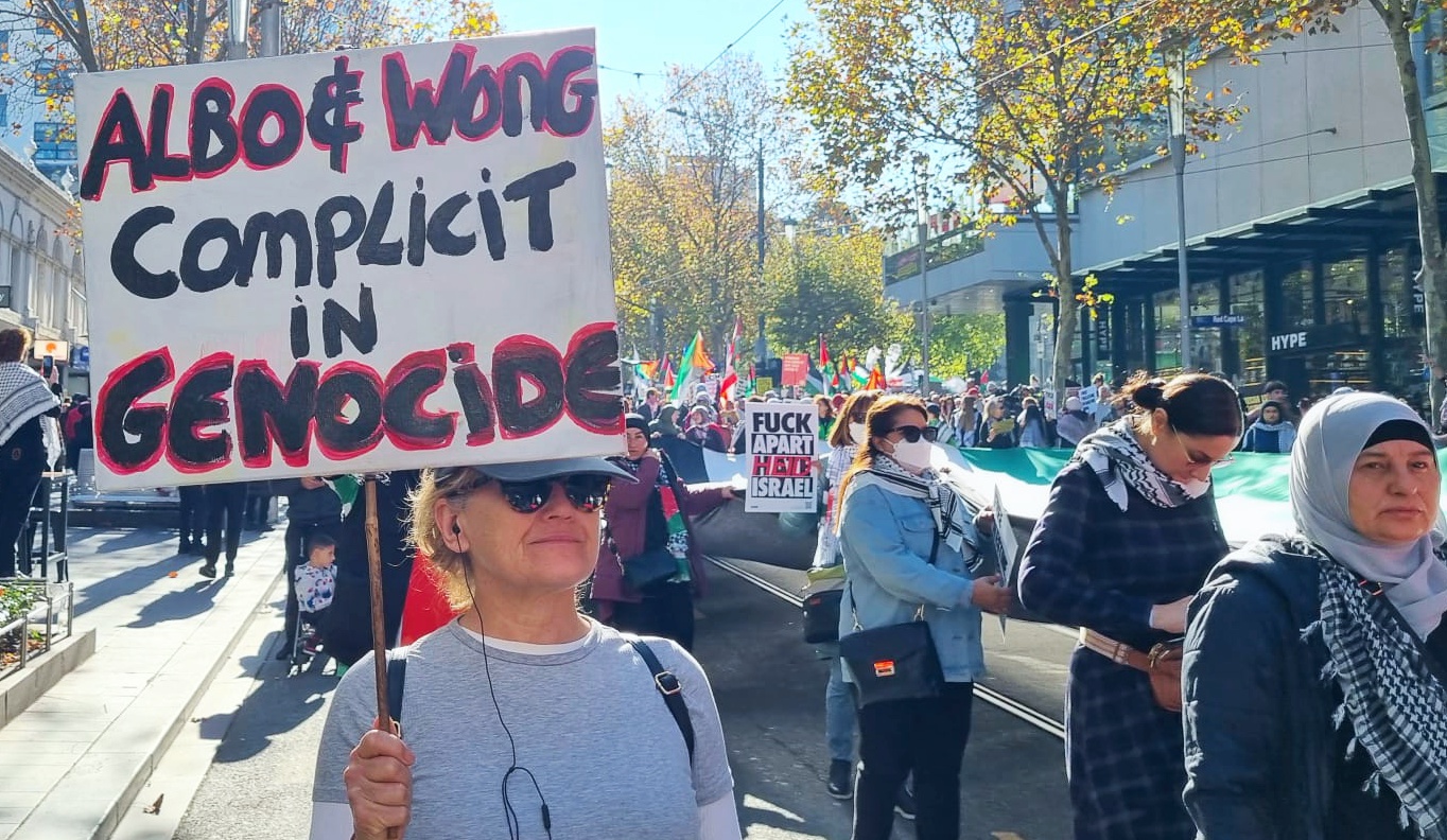 Albo and Wong complicit in genocide, Naarm/Melbourne, May 26