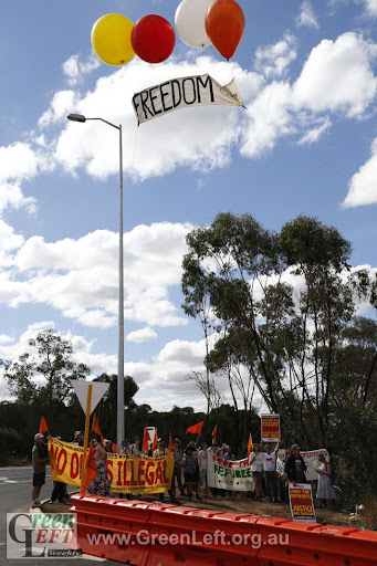 Balloons above protest