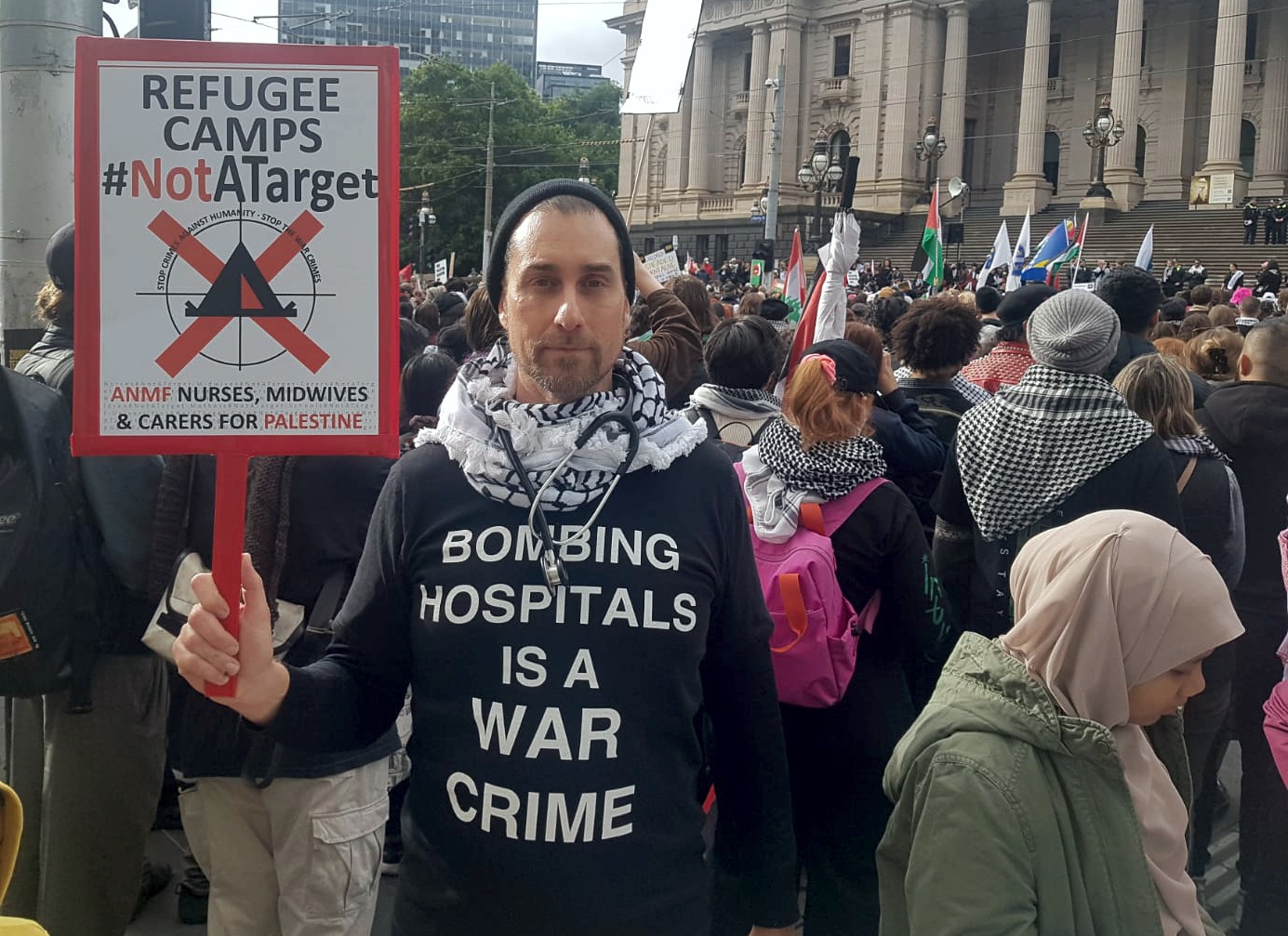 Bombing hospitals is a war crime, Naarm/Melbourne, June 2