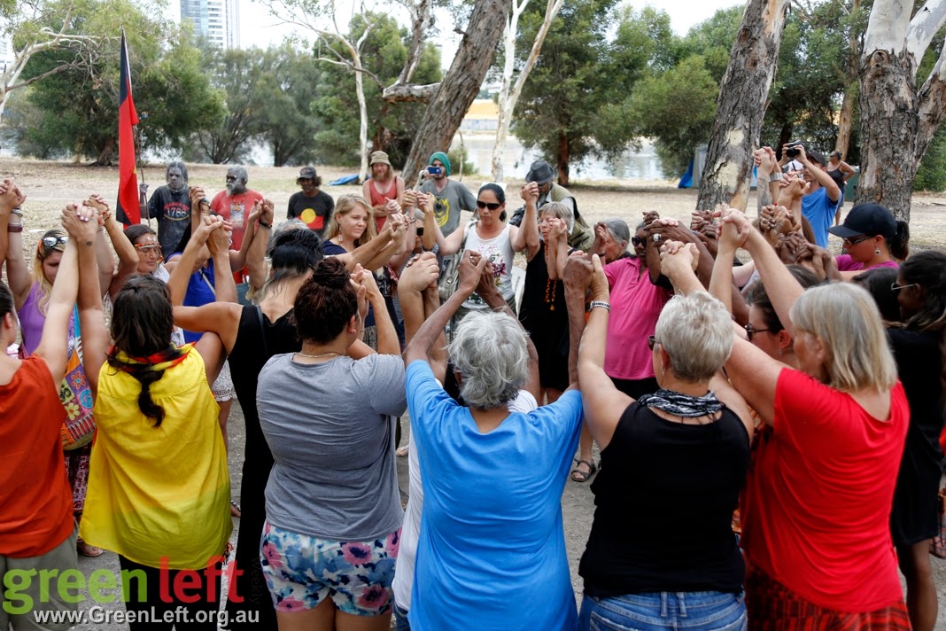 Ceremony at Matagarup Aboriginal encampment.