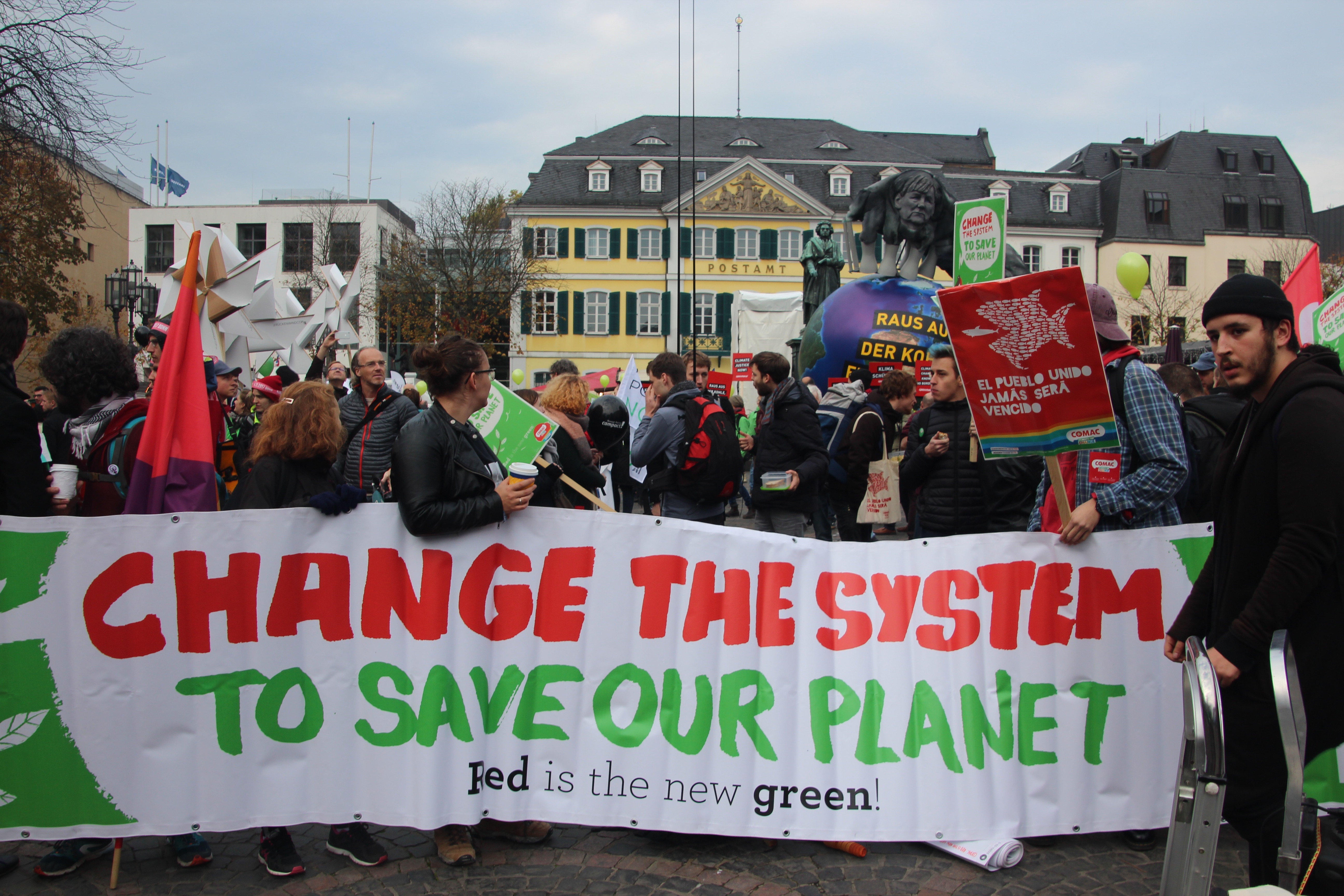 Change The System To Save The Planet banner, COP23 November 4 2017.