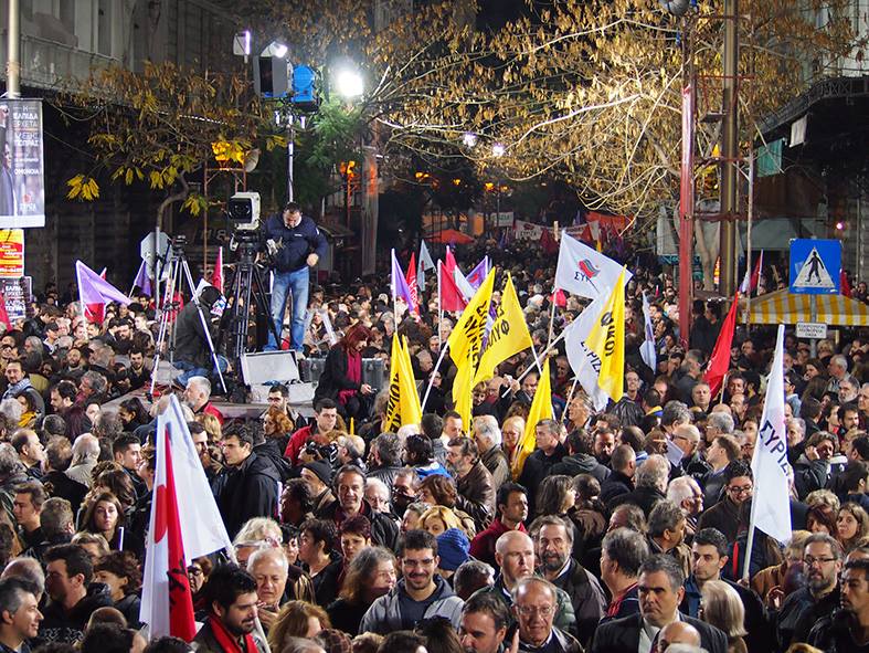 SYRIZA supporters at closing election rally.