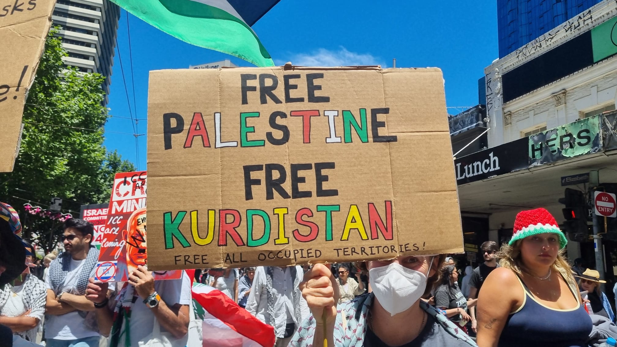 Free Palestine, free Kurdistan, Naarm/Melbourne, December 22