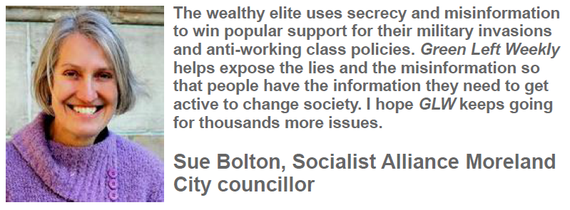 Green Left 1000th issue message of congratulations from Sue Bolton.