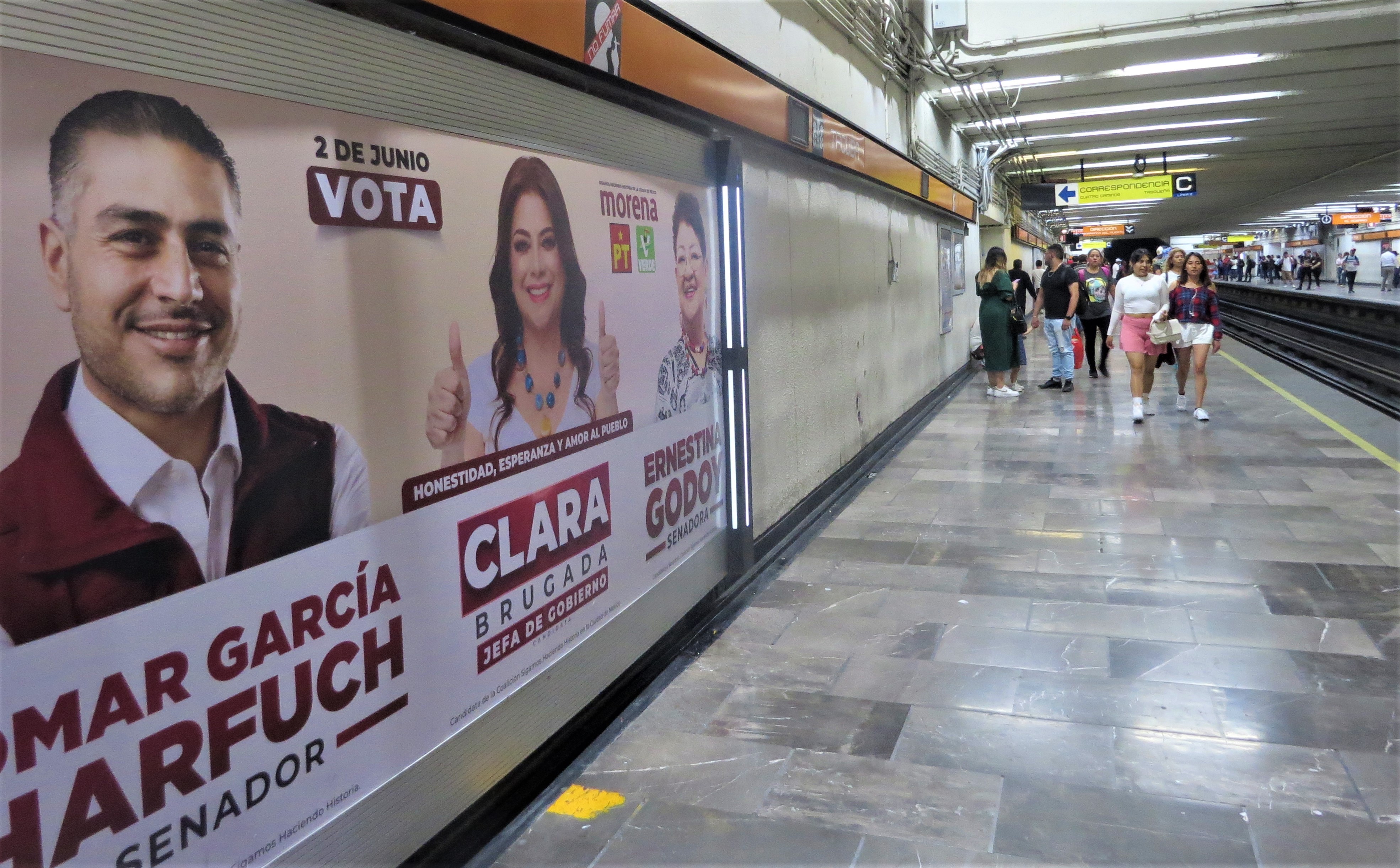 election advertising in a train station