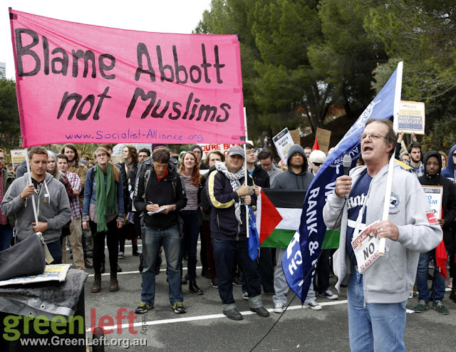 Protester speaking with microphone