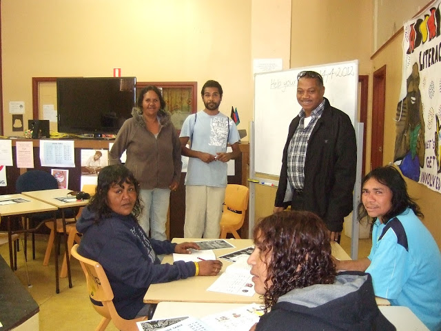 Jose Chala Leblanch and students in the Cuban literacy program in Wilcannia 2012.