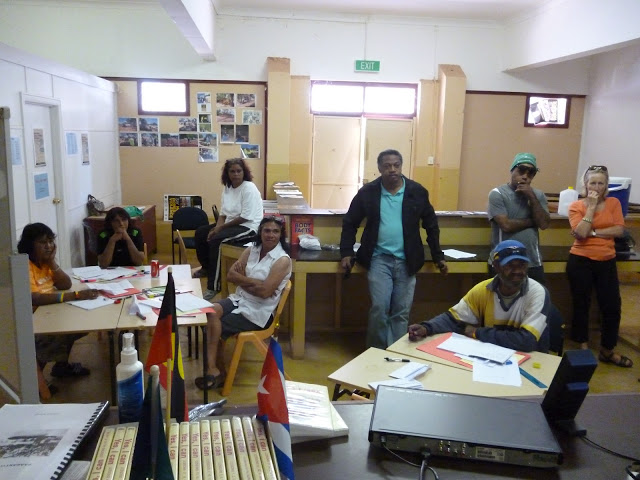 Jose Chala Leblanch with students and staff in Wilcannia, April 2012.