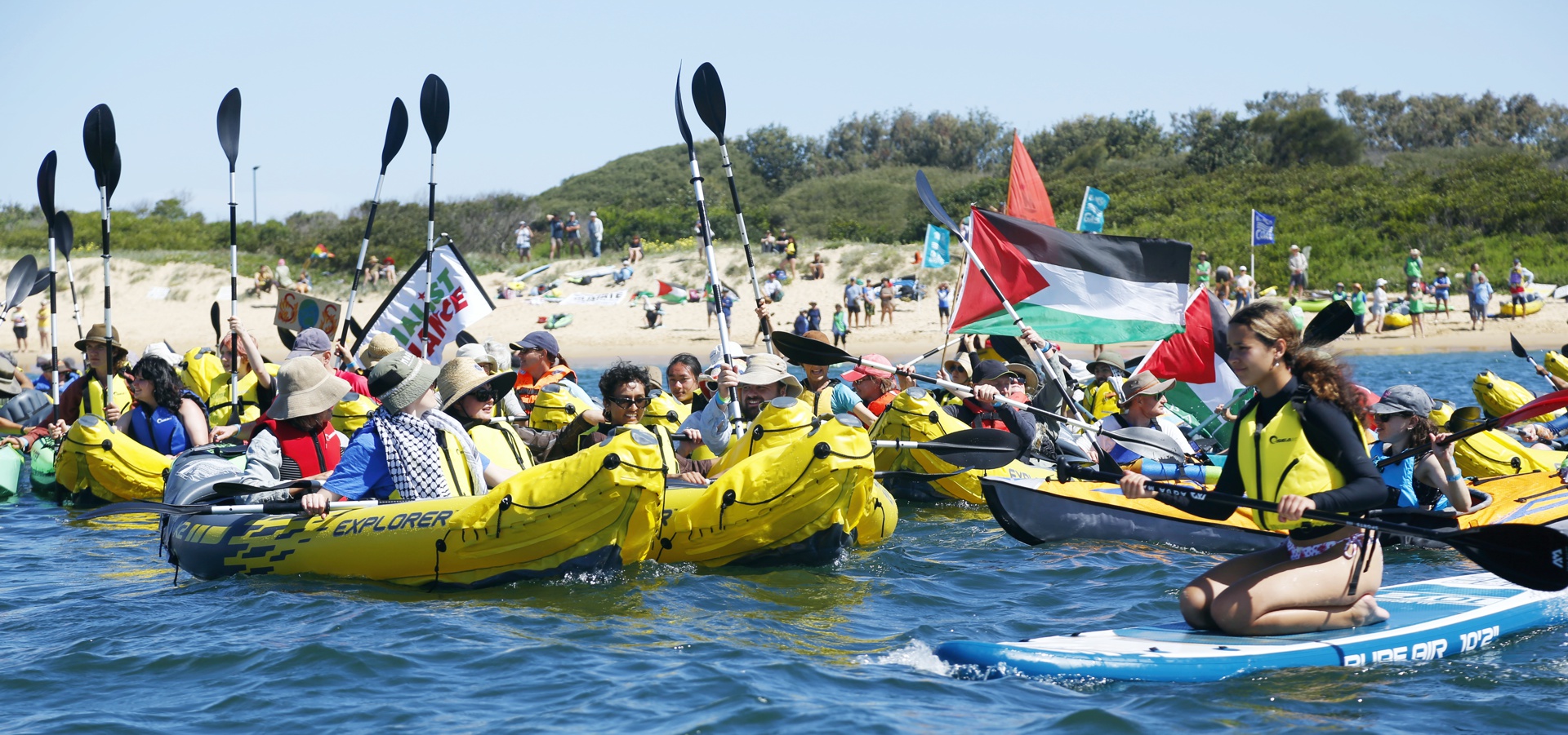 A kayak flotilla launched at 3pm