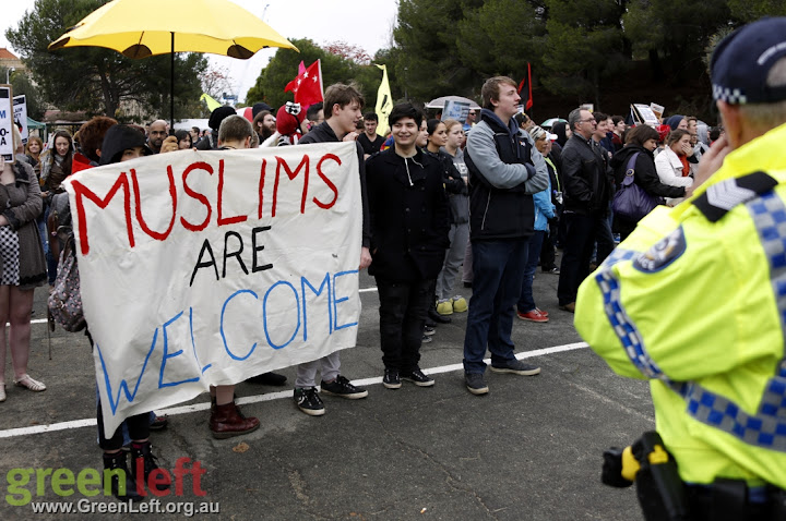 Protesters with a banner