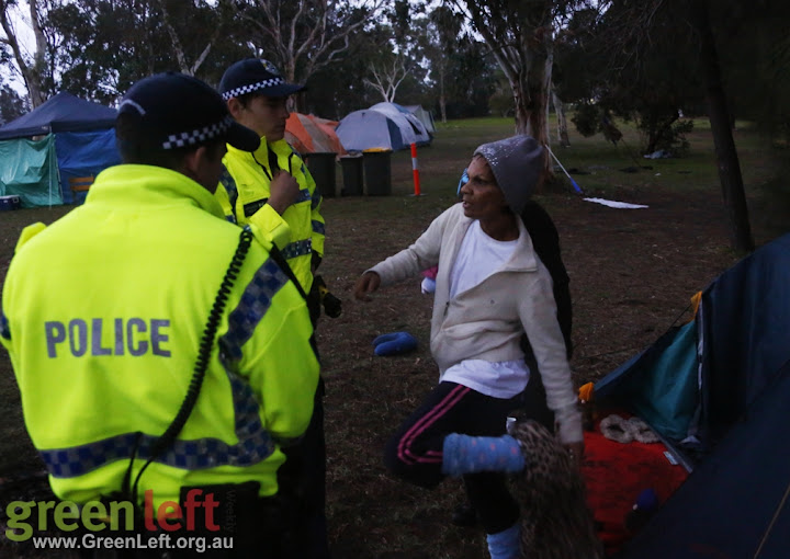 Participants woken by Police during raid at Matagarup Aboriginal encampment June 18, 2015.