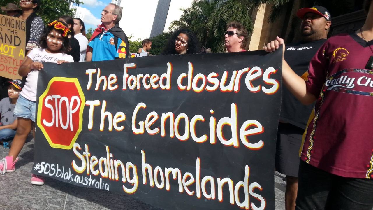 Protest against forced closures of Aboriginal communities, Brisbane May 1 2015.