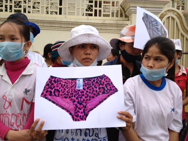 Protesting garment workers outside Swedish embassy Phnom Penh.