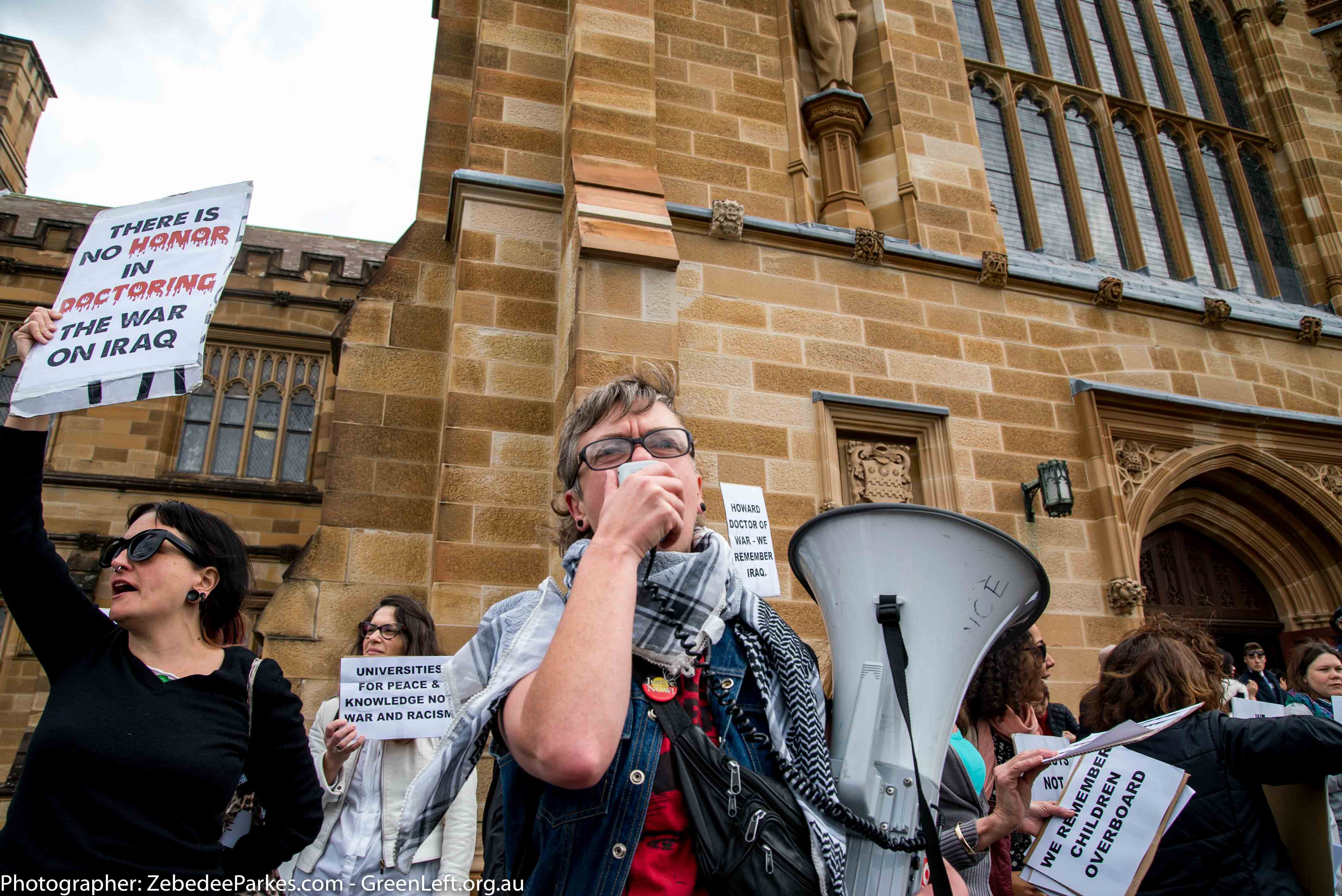 Protester using megaphone