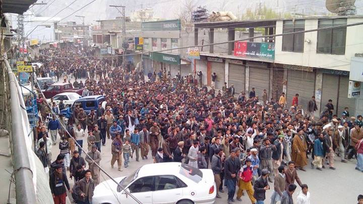 Protest rally in Aliabad, Hunza Valley, in support of the charter of demands of the Awami Action Committee.