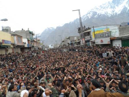 Protest rally in Aliabad, Hunza Valley, in support of the charter of demands of the Awami Action Committee.