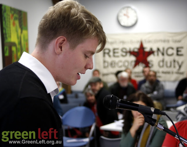 Rhys Albress at Socialist Alliance National Conference, June 6, 2015.