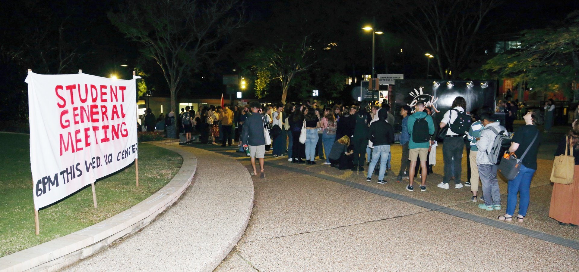 Queuing up to join the Student General Meeting