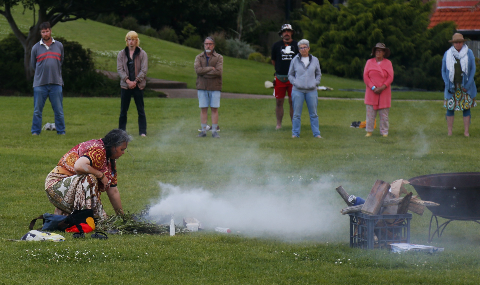 Aunty Theresa conducts a smoking ceremony to welcome participants