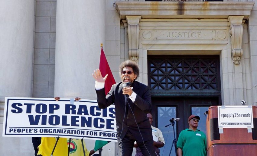 Cornel West addresses the protest in Newark, New Jersey on July 25 2015.