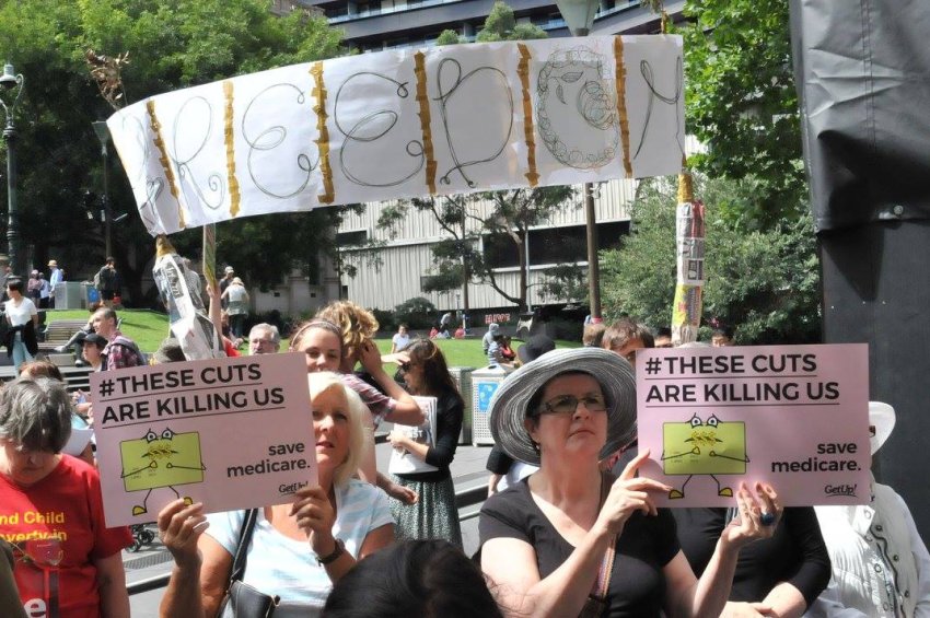 These Cuts Are Killing Us rally in Melbourne. Photo: Ali Bakhtiarvandi.