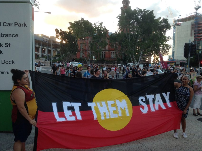 Let them stay Aboriginal flag banner, Lady Cilento hospital Brisbane.