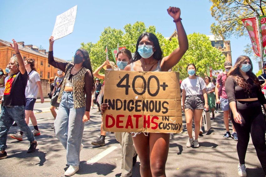 A protest against Black deaths in custody in Sydney on December 7. Photo: Zebedee Parkes