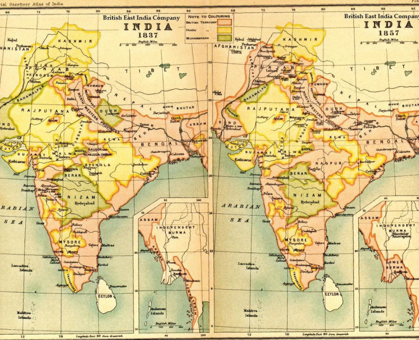 historical map of British occupied India