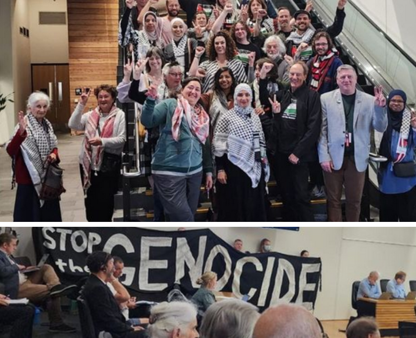 Pro-Palestine supporters at the Ōtautahi Christchurch city council meeting.