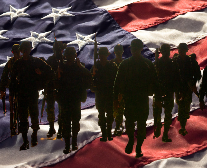 troops and US flag in background