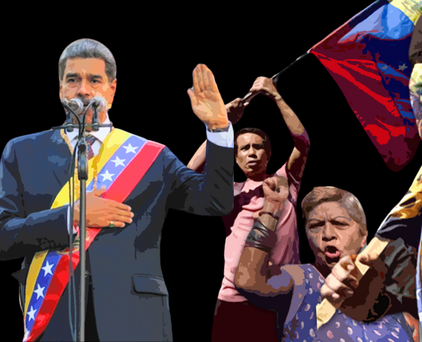 Nicolas Maduro and protesters