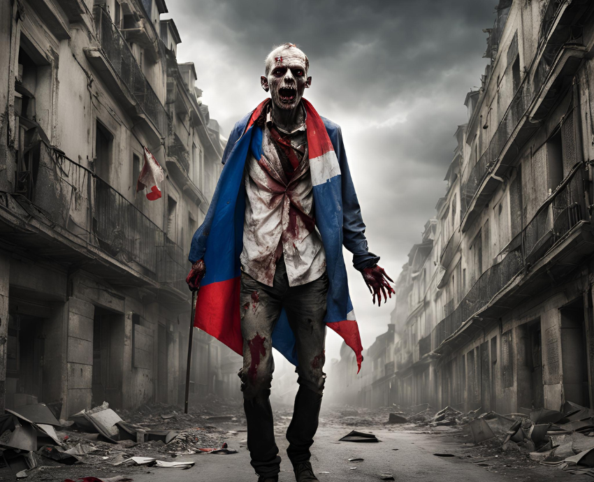 zombie draped in flag