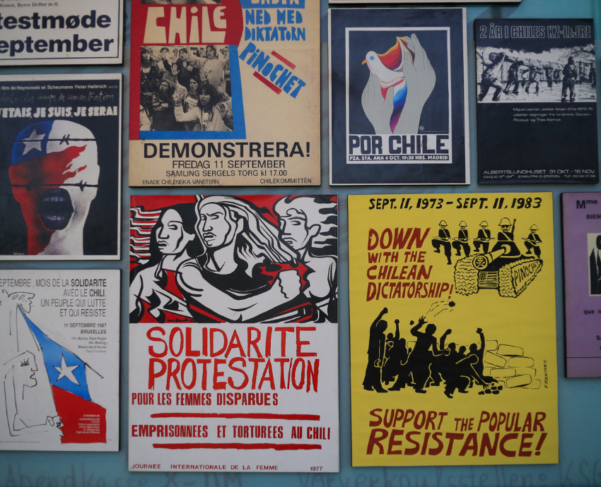 posters on a wall 