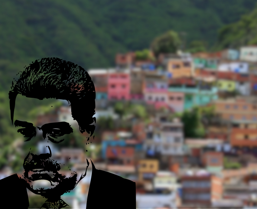 Nicolas Maduro and Caracas in background