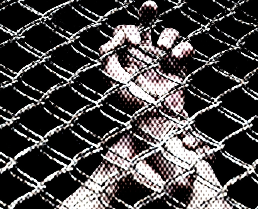 prisoner's hands behind wire