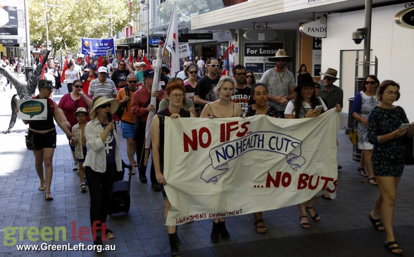 These Cuts Are Killing Us rally in Perth. Photo: Alex Bainbridge.