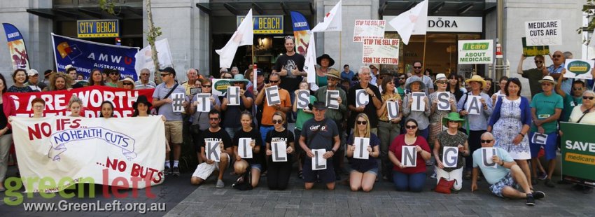 These Cuts Are Killing Us rally in Perth. Photo: Alex Bainbridge.