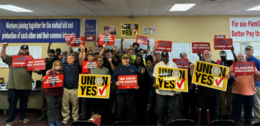 unionists with signs