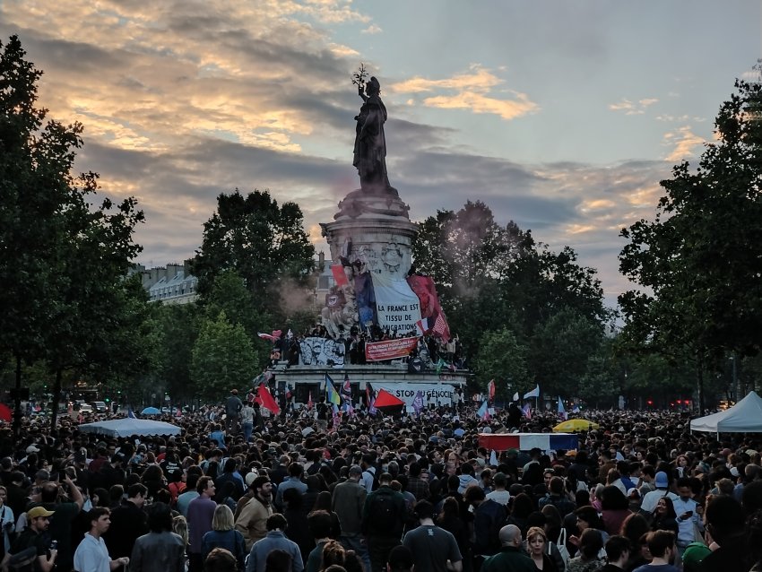 crowd in the Place de la Republic on July 7