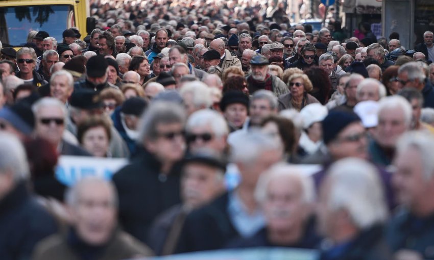 Greek pensioners rally in Athens on January 21.