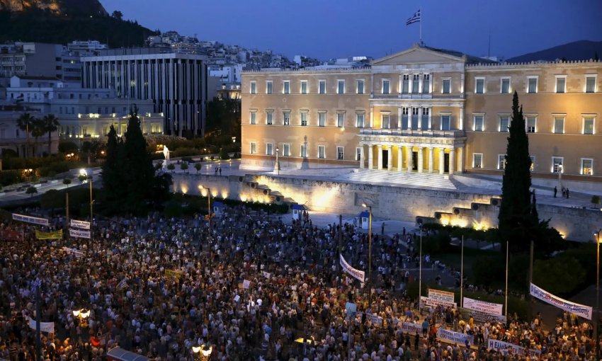 Thousands protest in Athens against austerity and in support of the SYRIZA government, June 17.