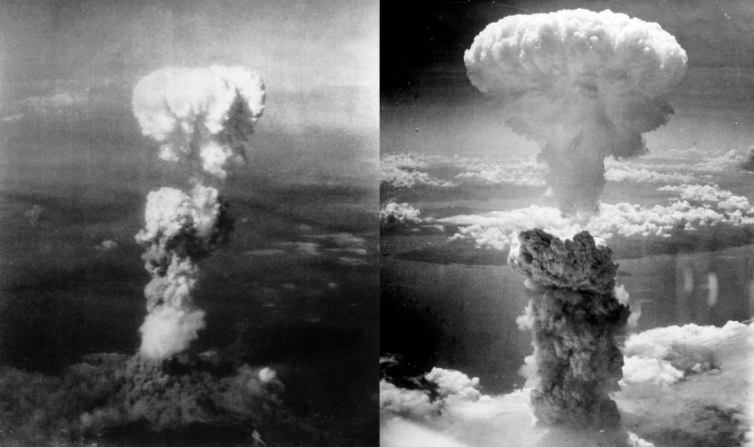 clouds from the atomic explosions at Hiroshima and Nagasaki