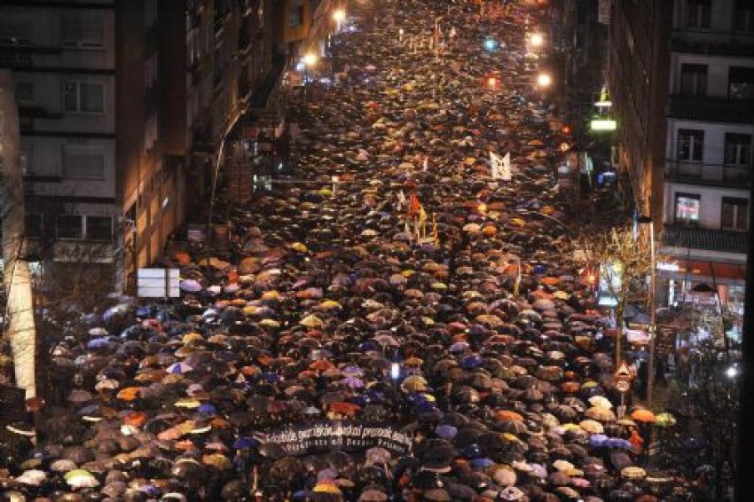 More than 100,000 people march in Bilbao in support of the rights of Basque political prisoners.