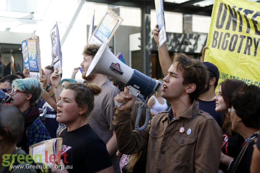 Protesters chanting.