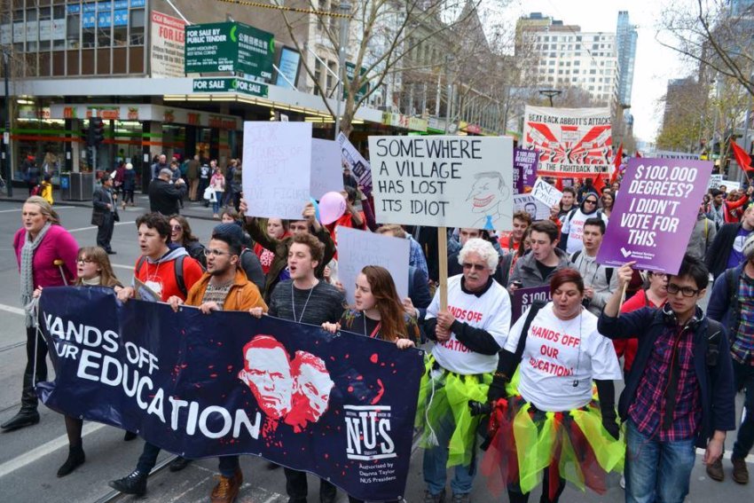 Students protesting against the proposals in the federal budget.